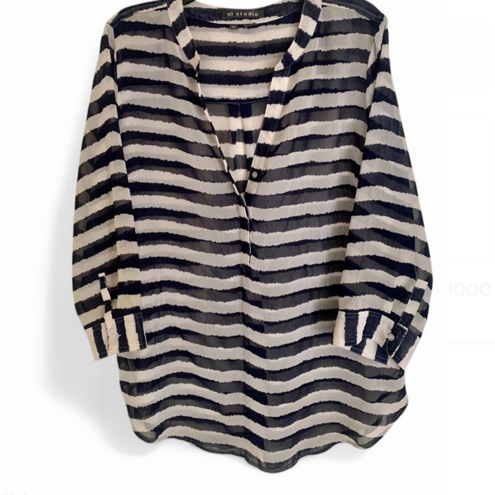S/I Studio Striped Navy and White Blouse